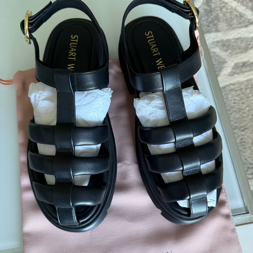 Stuart Weitzman Black Leather Sandals